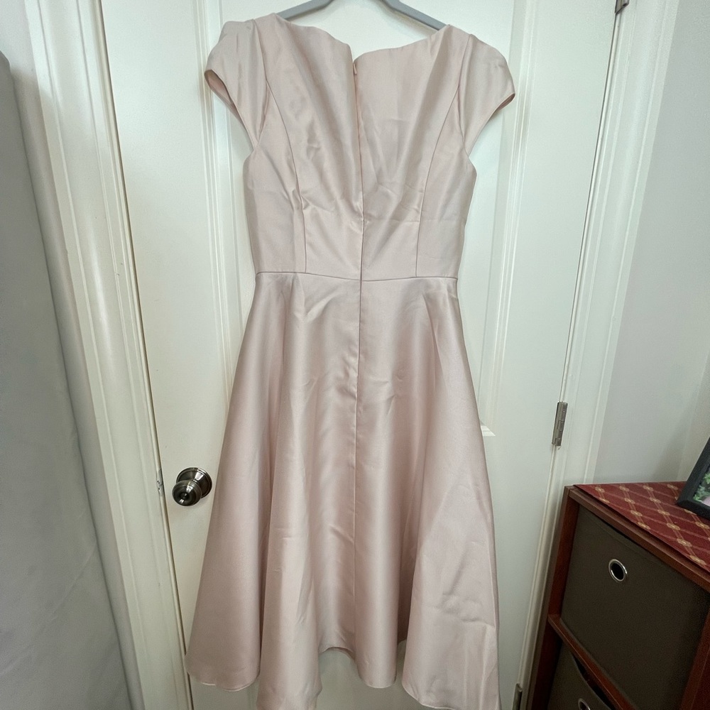 Alfred Sung Puff Cap Sleeve Full Skirt Satin Midi Dress Sz 8 - Picture 10 of 16